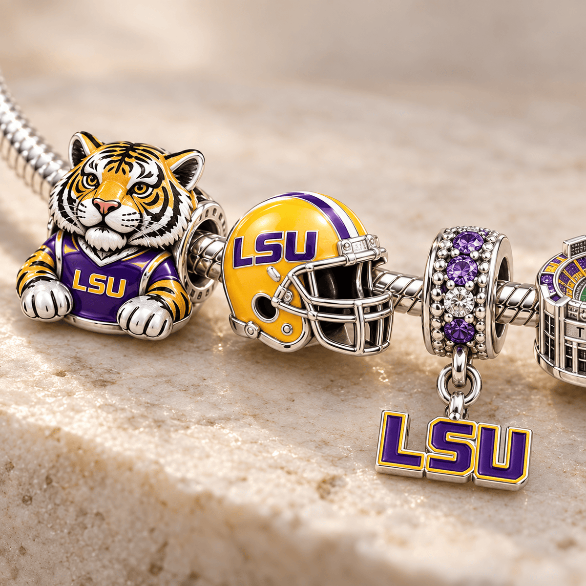 LSU Silver Charm Bracelet Set PTKL