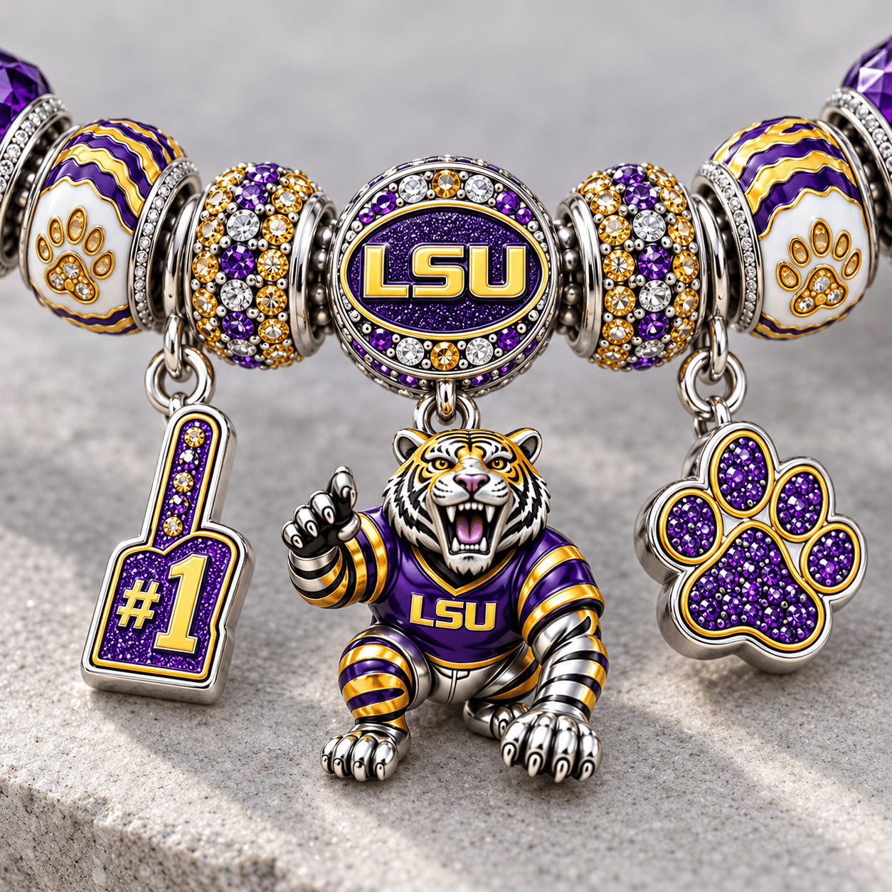 LSU Silver Charm Bracelet Set NTTB