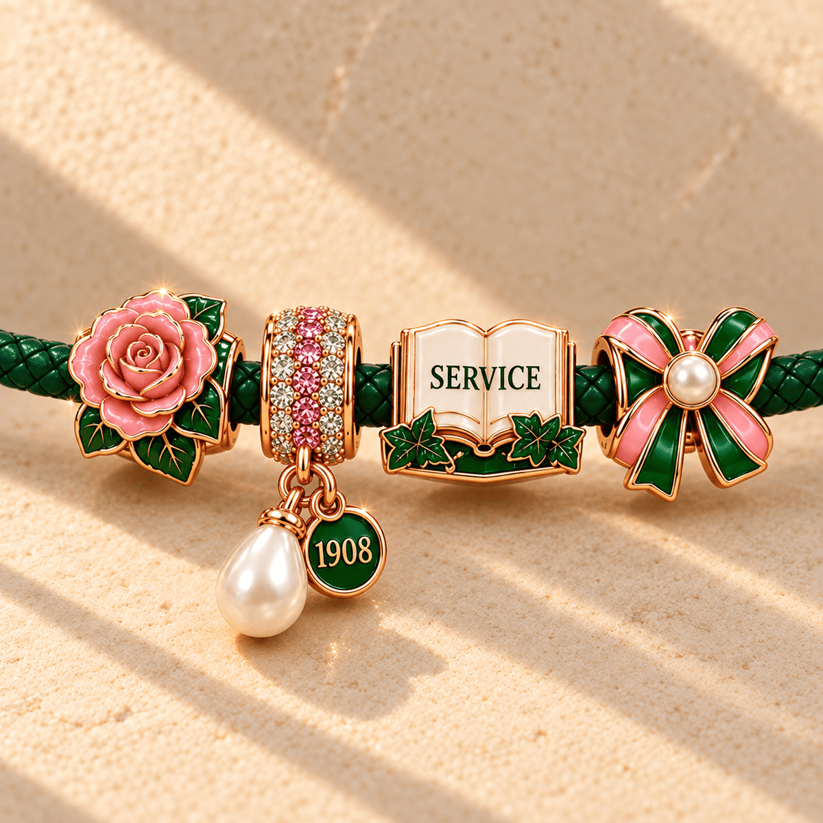 AKA Braided Leather Charm Bracelet Set NHVH