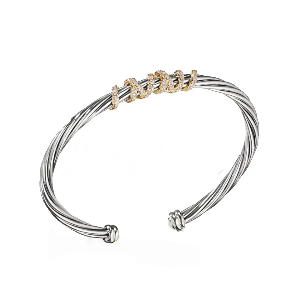 2025 New DY Luxury Zircon Bracelet Women Retro Gold Bangle Pearl Heart Star Moon Opening Jewelry