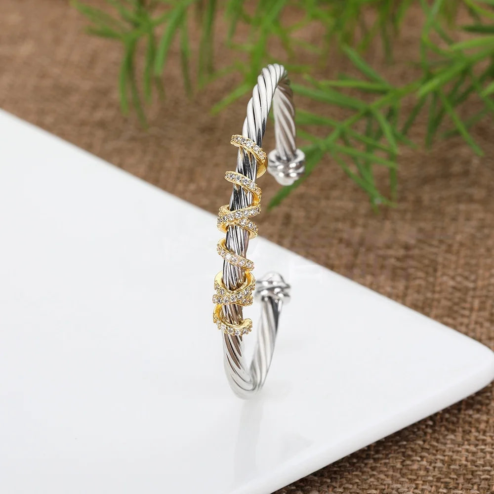 2025 New DY Luxury Zircon Bracelet Women Retro Gold Bangle Pearl Heart Star Moon Opening Jewelry