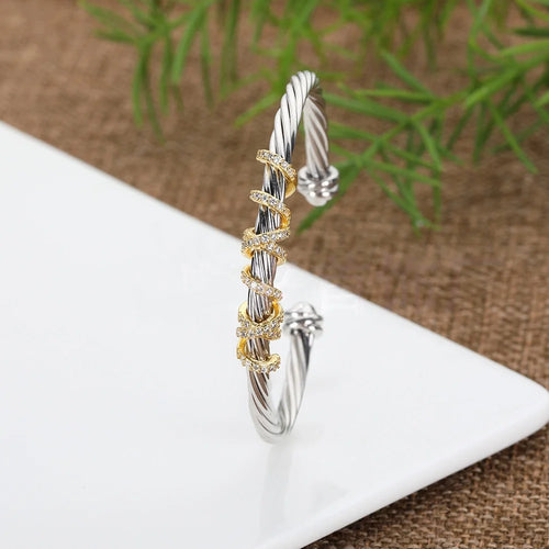 2025 New DY Luxury Zircon Bracelet Women Retro Gold Bangle Pearl Heart Star Moon Opening Jewelry